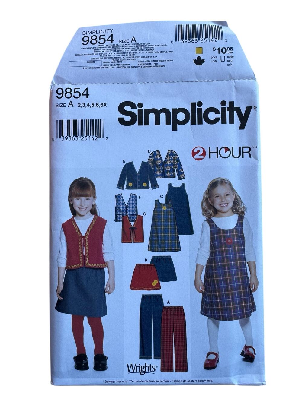 Vintage SIMPLICITY Kids Pants Skirt Jumper Jacket Vest Pattern Uncut #9854 2-6X